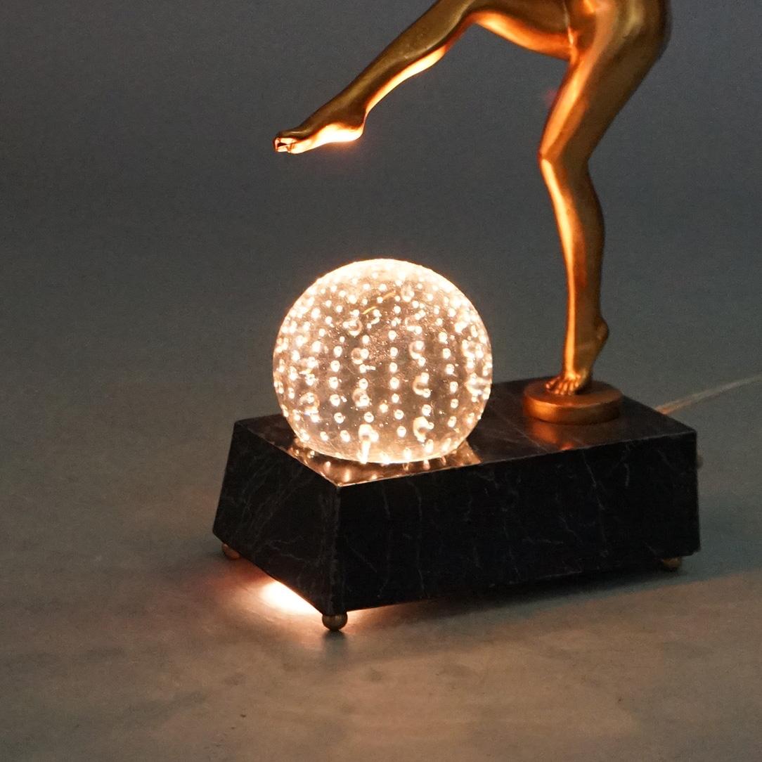 Frankart School Art Deco Bronze & Crystal Sculptural Lamp, Woman & Ball, C1930 2