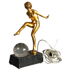 Frankart School Art Deco Bronze & Crystal Sculptural Lamp, Woman & Ball, C1930