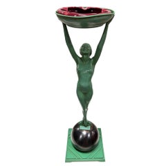 Frankart Debout, Nu sur Ball and Ball Art Deco Sculptural Smoke Stand Model T330
