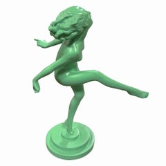 Frankart Style Art Deco Dancing Nymph Green Spelter Metal Statue