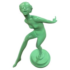 Frankart Style Art Deco Dancing Nymph Green Spelter Metal Statue