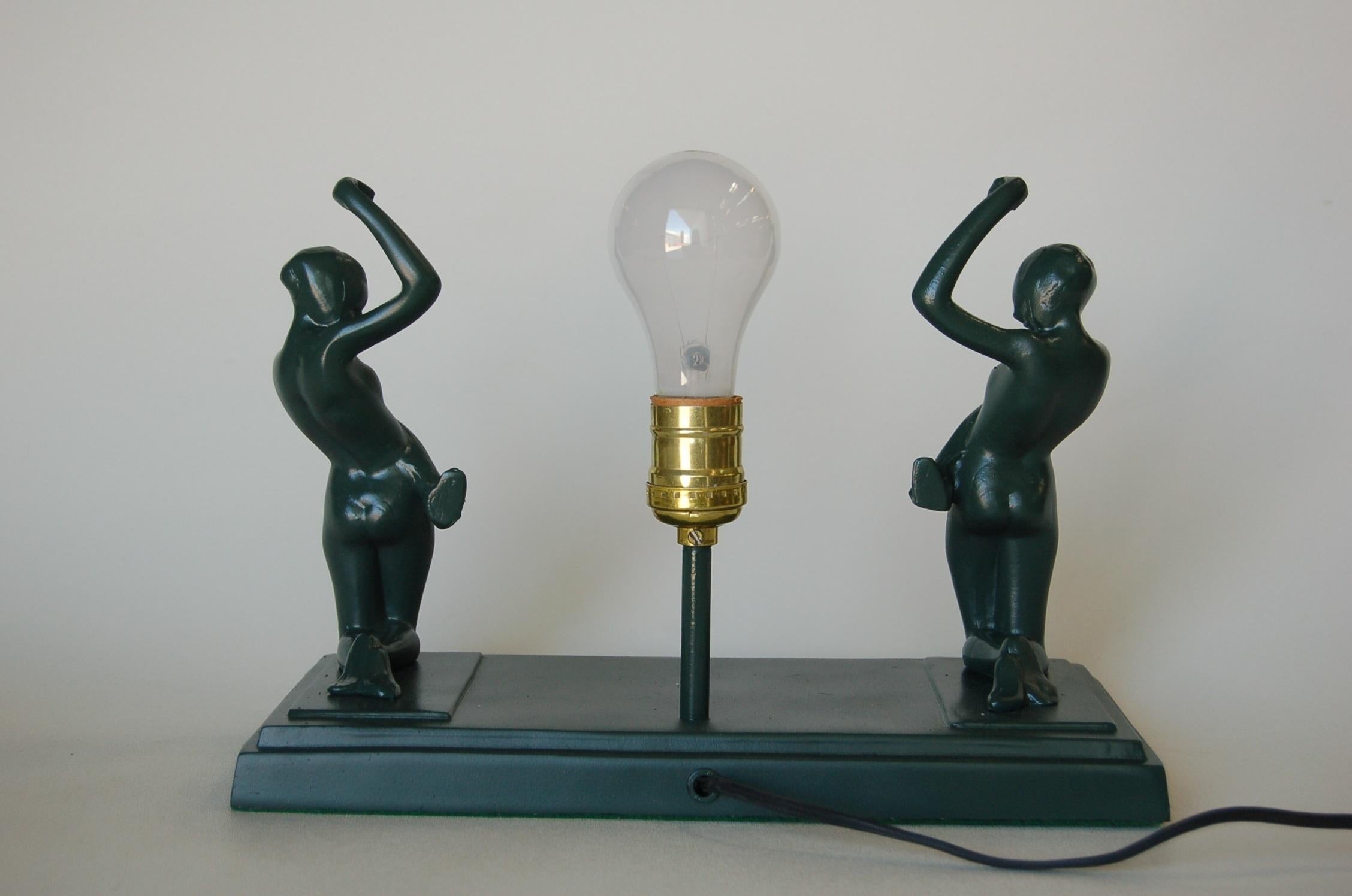 Frankart Style Nude Figures Nymph Silhouette Sun Green Table Lamp 3