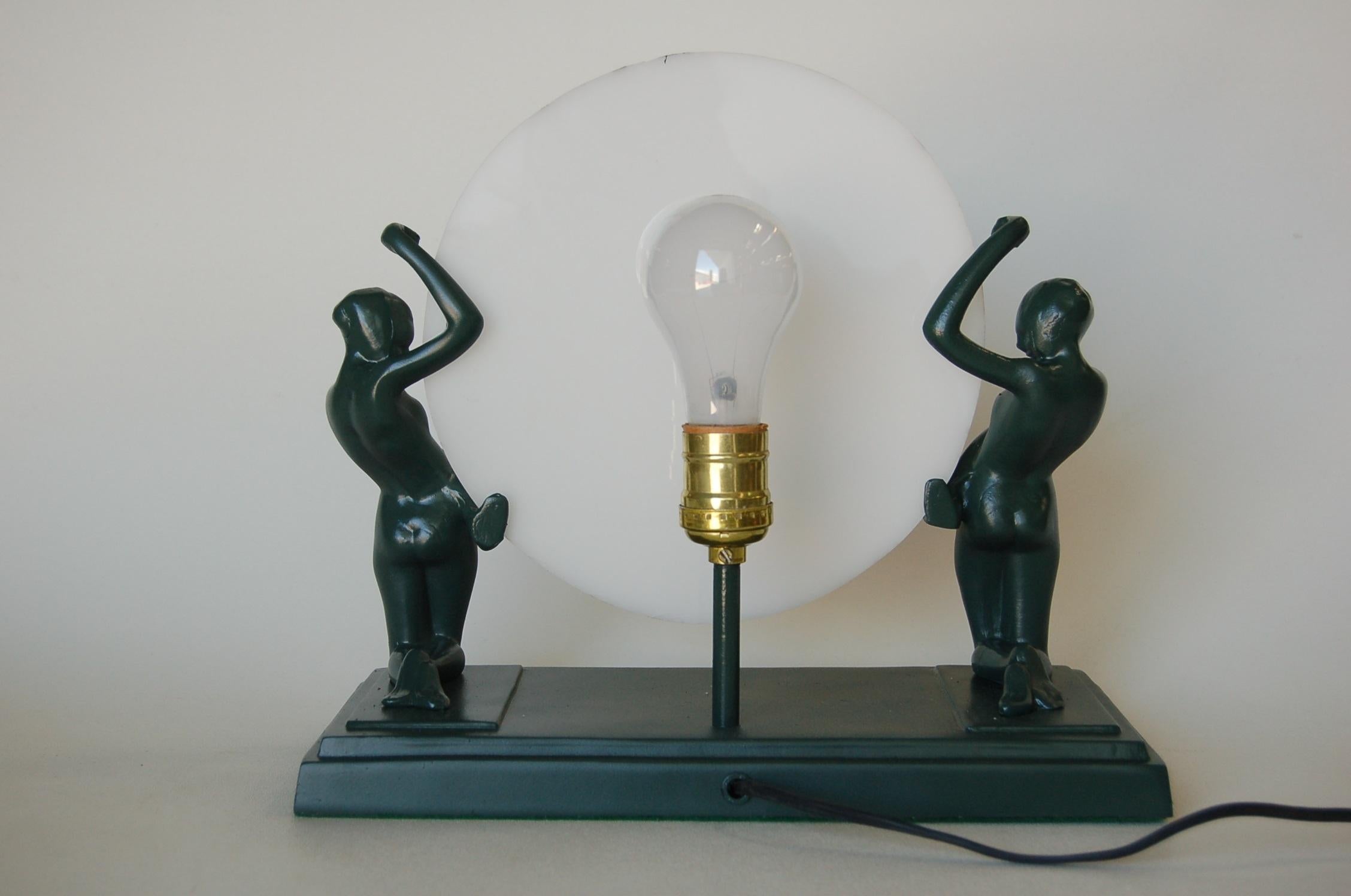 Frankart Style Nude Figures Nymph Silhouette Sun Green Table Lamp 4