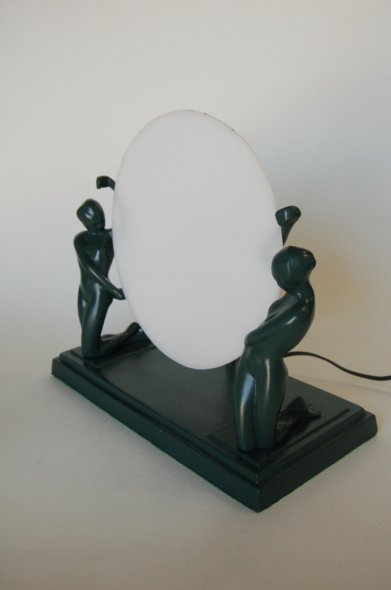 Frankart Style Nude Figures Nymph Silhouette Sun Green Table Lamp 5