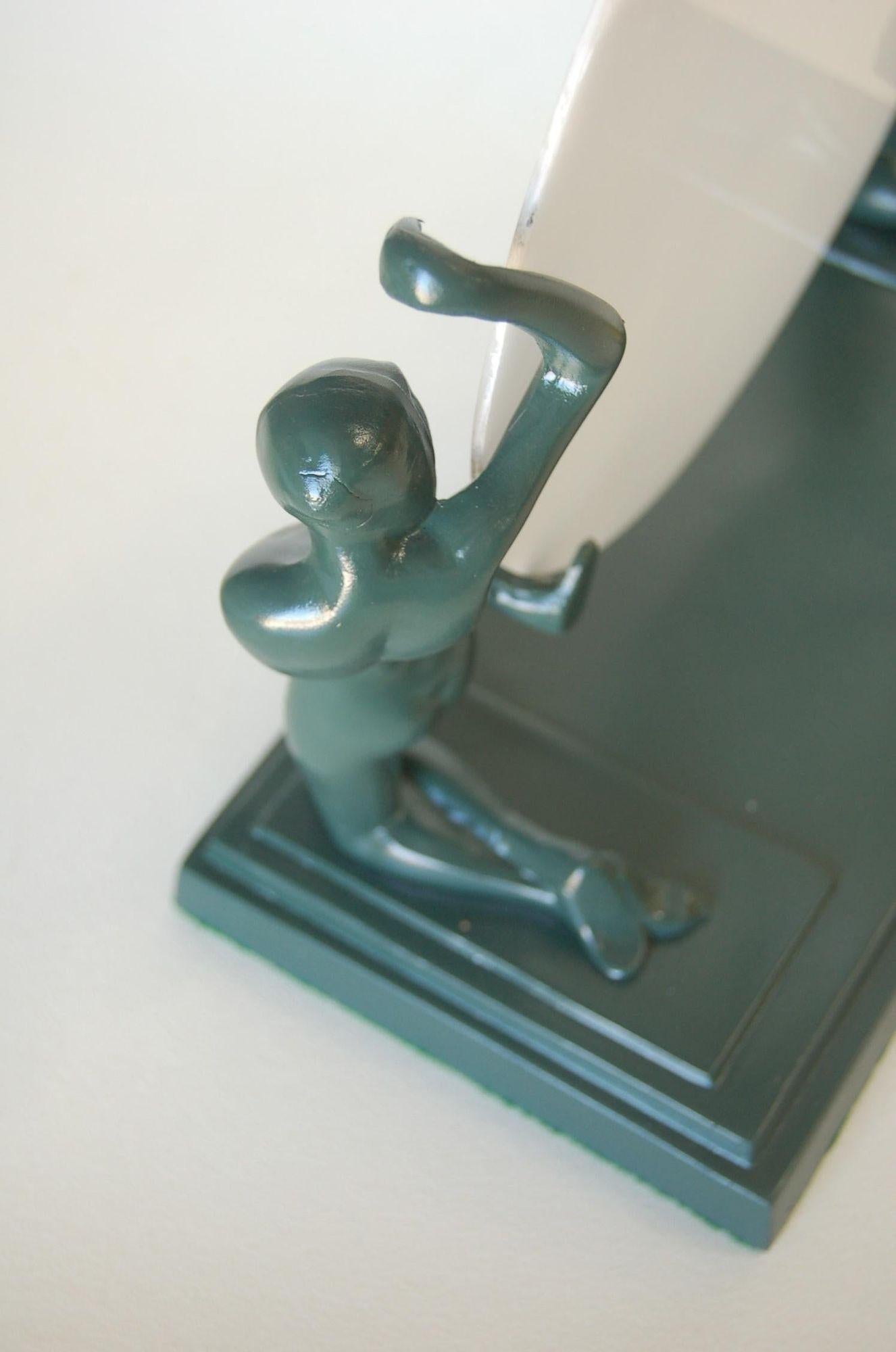 Metal Frankart Style Nude Figures Nymph Silhouette Sun Green Table Lamp