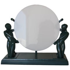 Frankart Style Nude Figures Nymph Silhouette Sun Green Table Lamp