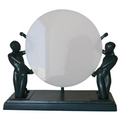 Vintage Frankart Style Nude Figures Nymph Silhouette Sun Green Table Lamp