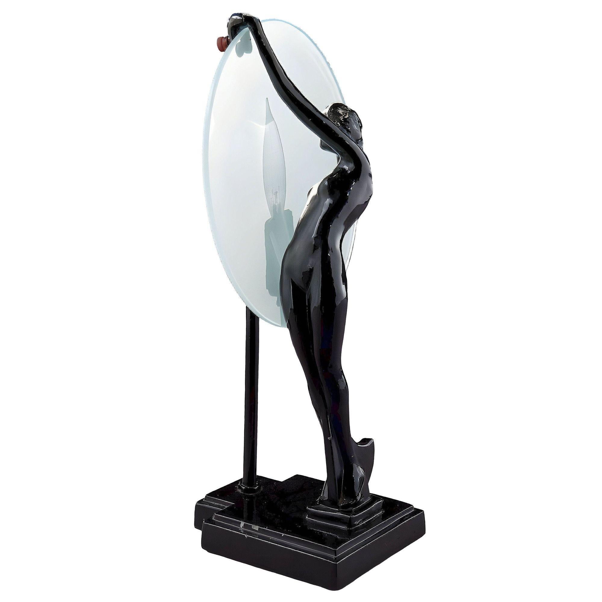 Lampe de table en stéatite noire de Frankart, Nymphe Silhouette Lune Nue, Sarsparill Excellent état - En vente à Van Nuys, CA
