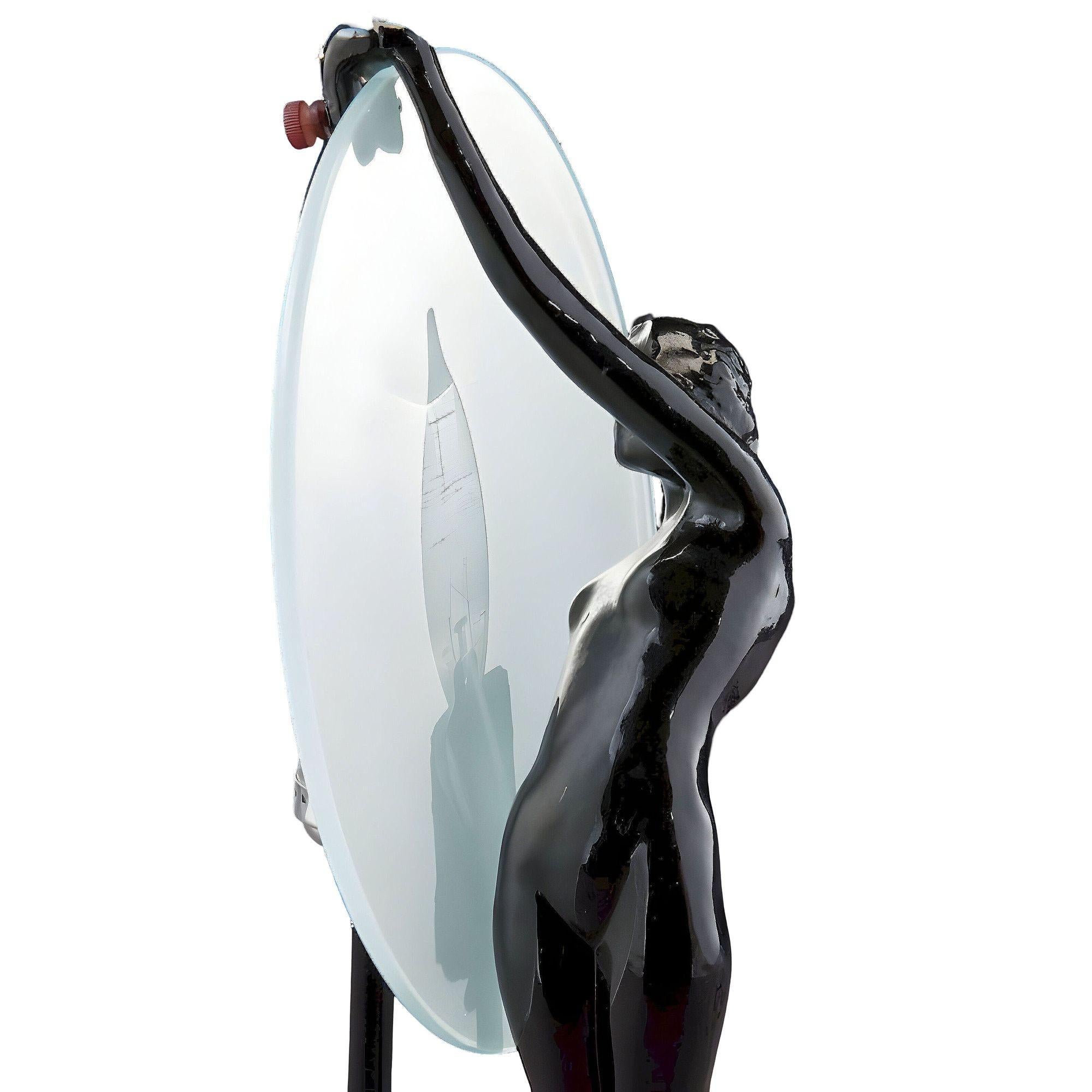 Fin du 20e siècle Lampe de table en stéatite noire de Frankart, Nymphe Silhouette Lune Nue, Sarsparill en vente