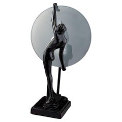 Frankart Style Nude Nymph Silhouette Moon Black Spelter Table Lamp by Sarsparill