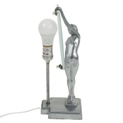 Frankart Style Nude Silhouette Silver Moon Spelter Table Lamp by Sarsparilla