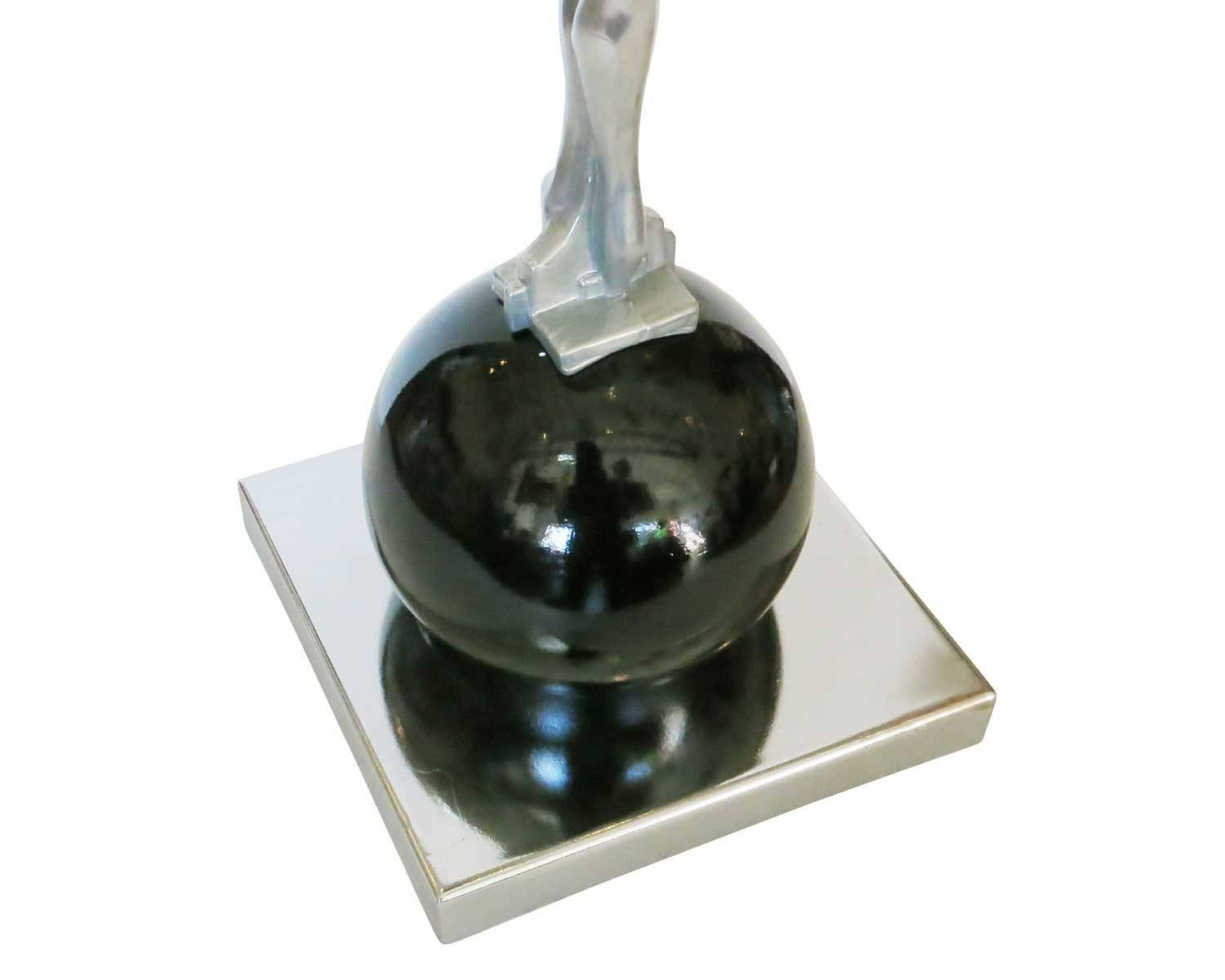 Frankart Style Silvertone and Onyx Nude Figural Cocktail Smoker Ashtray 3