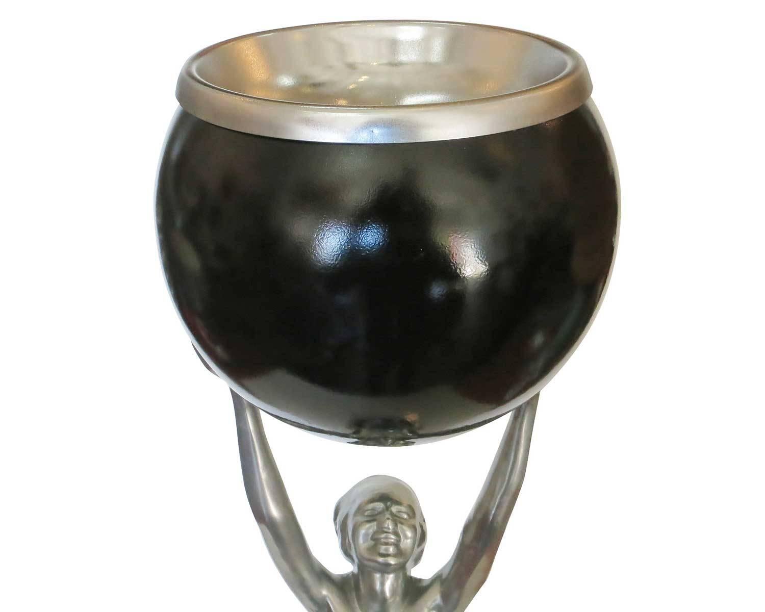 Mid-20th Century Frankart Style Silvertone and Onyx Nude Figural Cocktail Smoker Ashtray