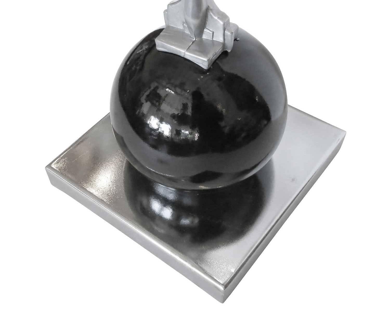 Frankart Style Silvertone and Onyx Nude Figural Cocktail Smoker Ashtray 2