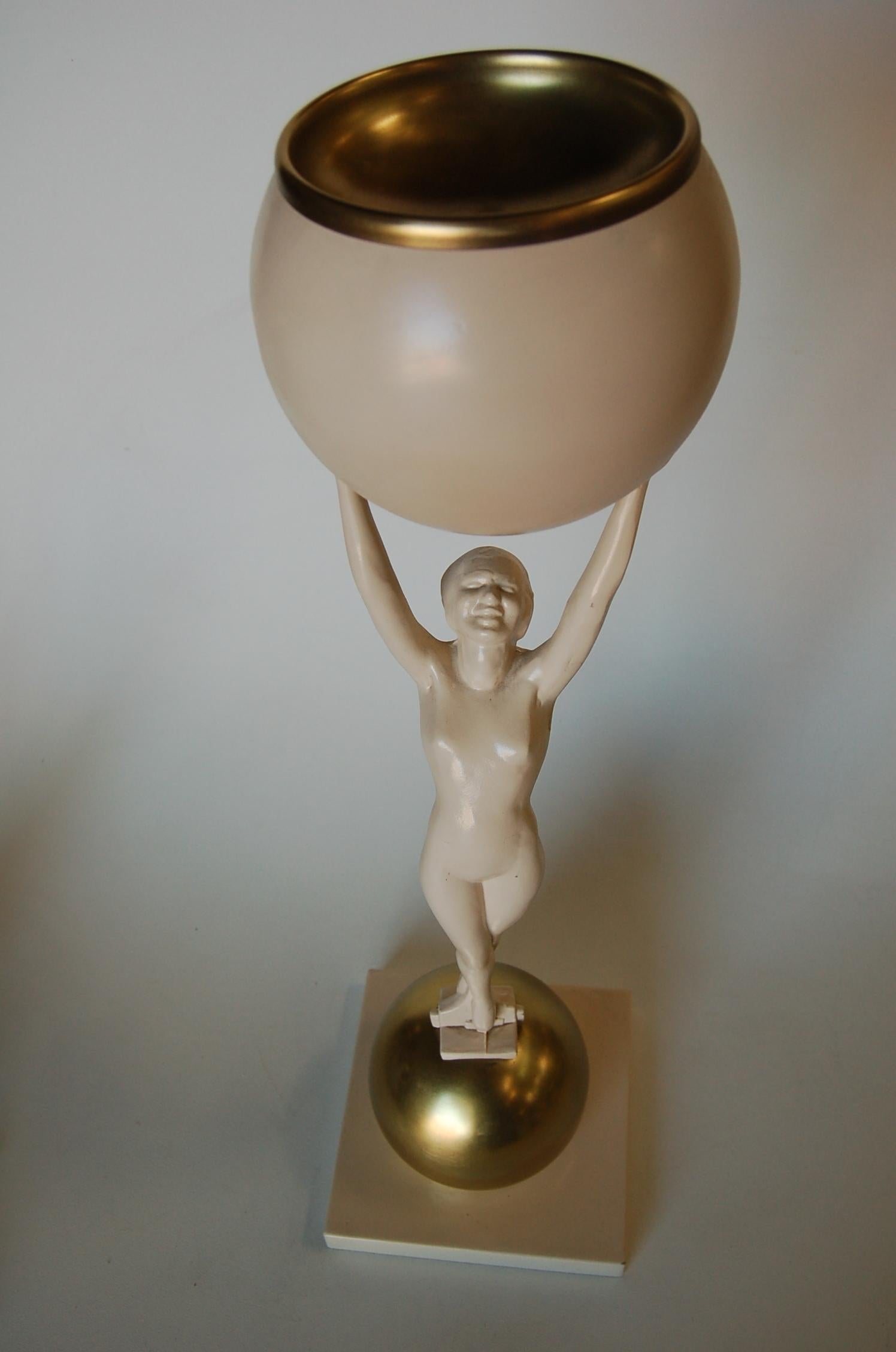Frankart-Style White Enameled Nude Figure Sculptural Brass Floor Standing Lamp 1