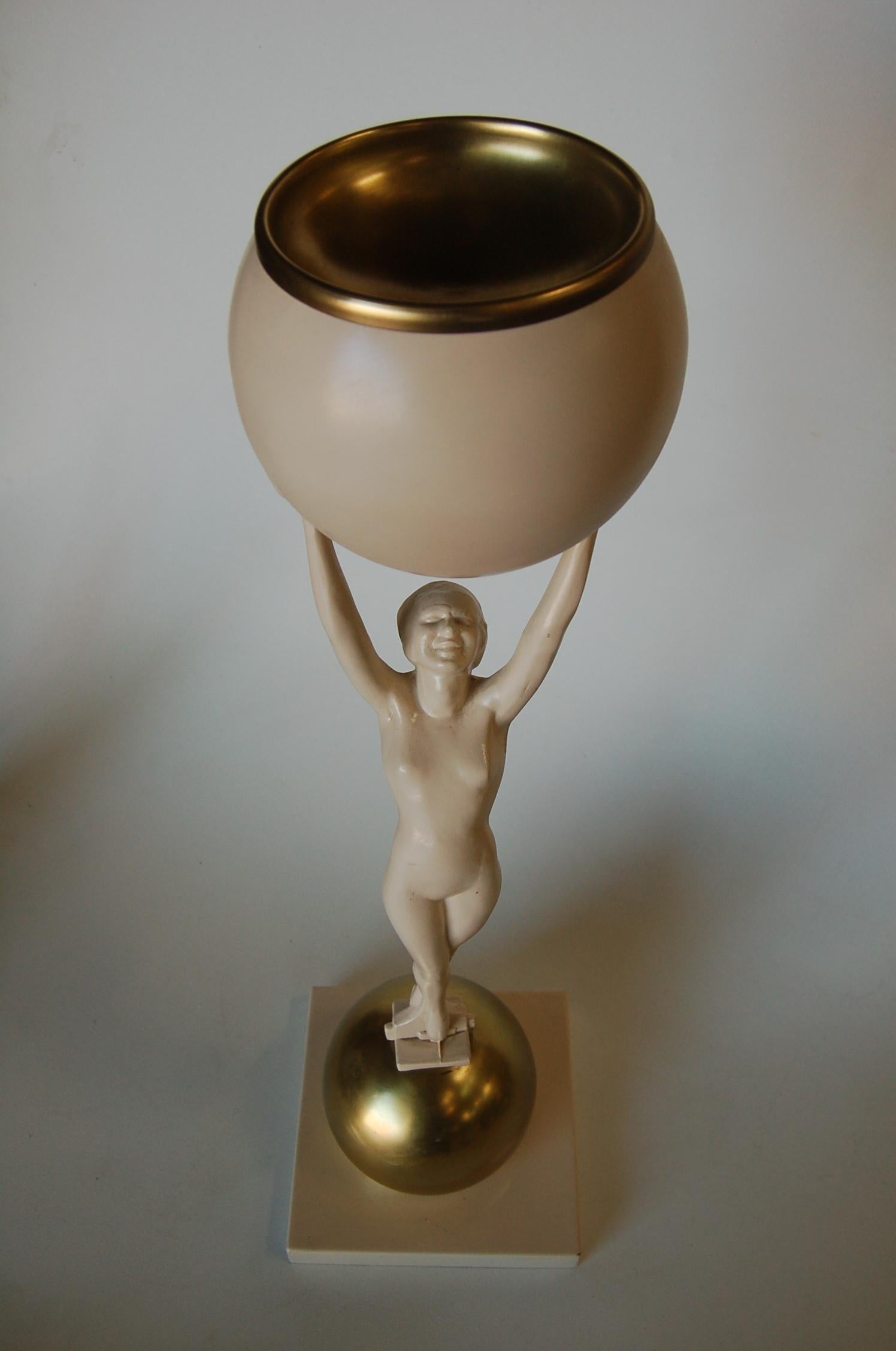 Frankart-Style White Enameled Nude Figure Sculptural Brass Floor Standing Lamp 2