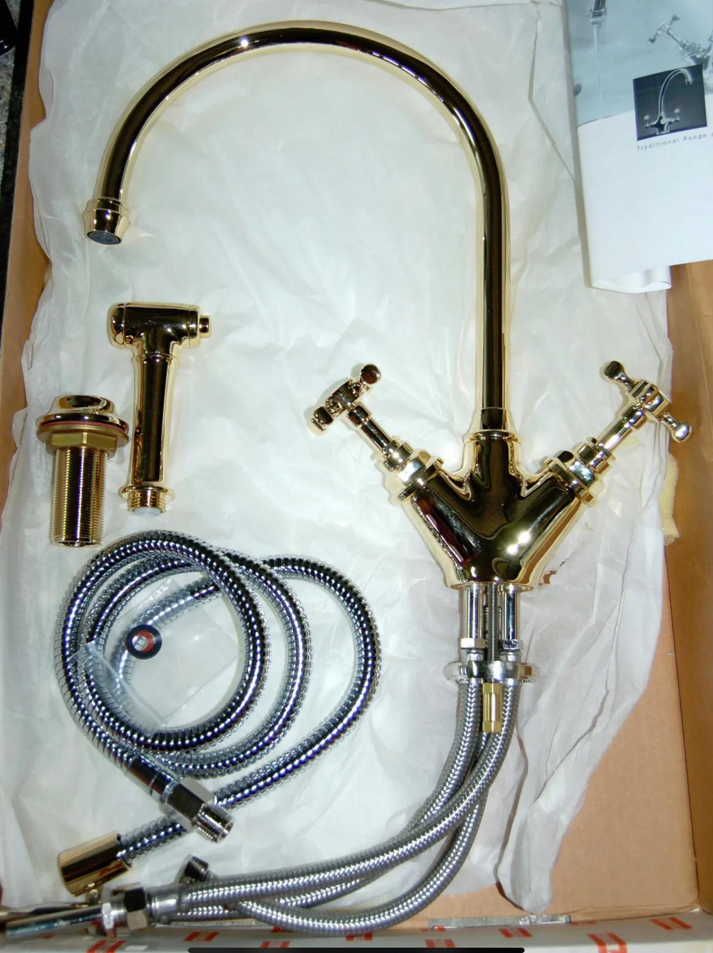 Franke FRBFO-490 BiFlow Kitchen Faucet w/ Side Spray NuBrass (polished brass),. This is a Franke Traditional BiFlow Kitchen Faucet w/ Spray. Brand new in the box, near flawless, perfect!.
 