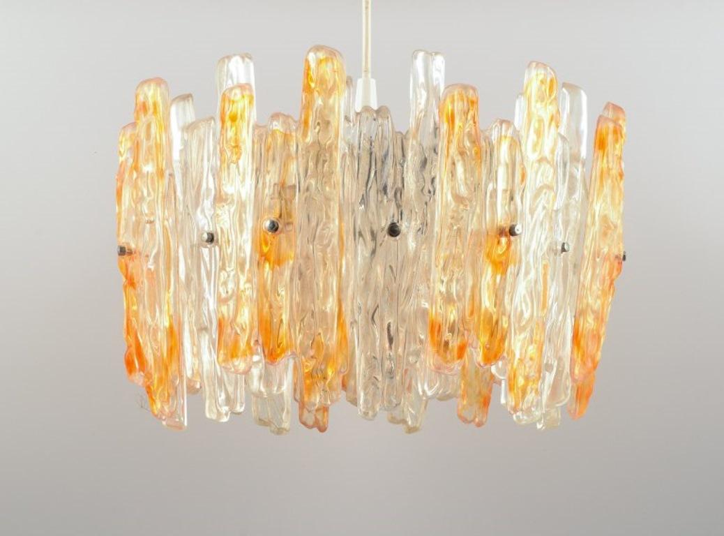 Late 20th Century Franken Kalmar, Germany. Ice Glass Pendant in Orange and Clear Acrylic Glass.  For Sale