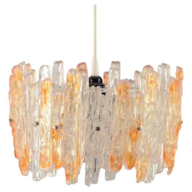 Franken Kalmar, Germany. Ice Glass Pendant in Orange and Clear Acrylic Glass.  For Sale