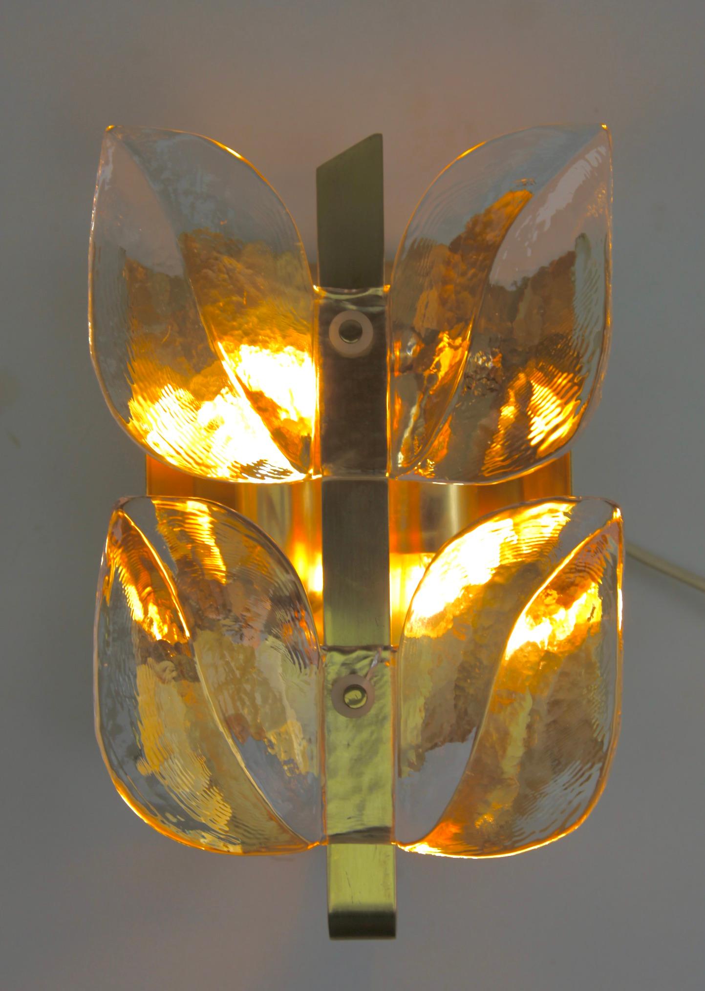 Metalwork Franken Kg Kalmar Art Glass Leaf Sconce 'Wall-Light', circa 1970s