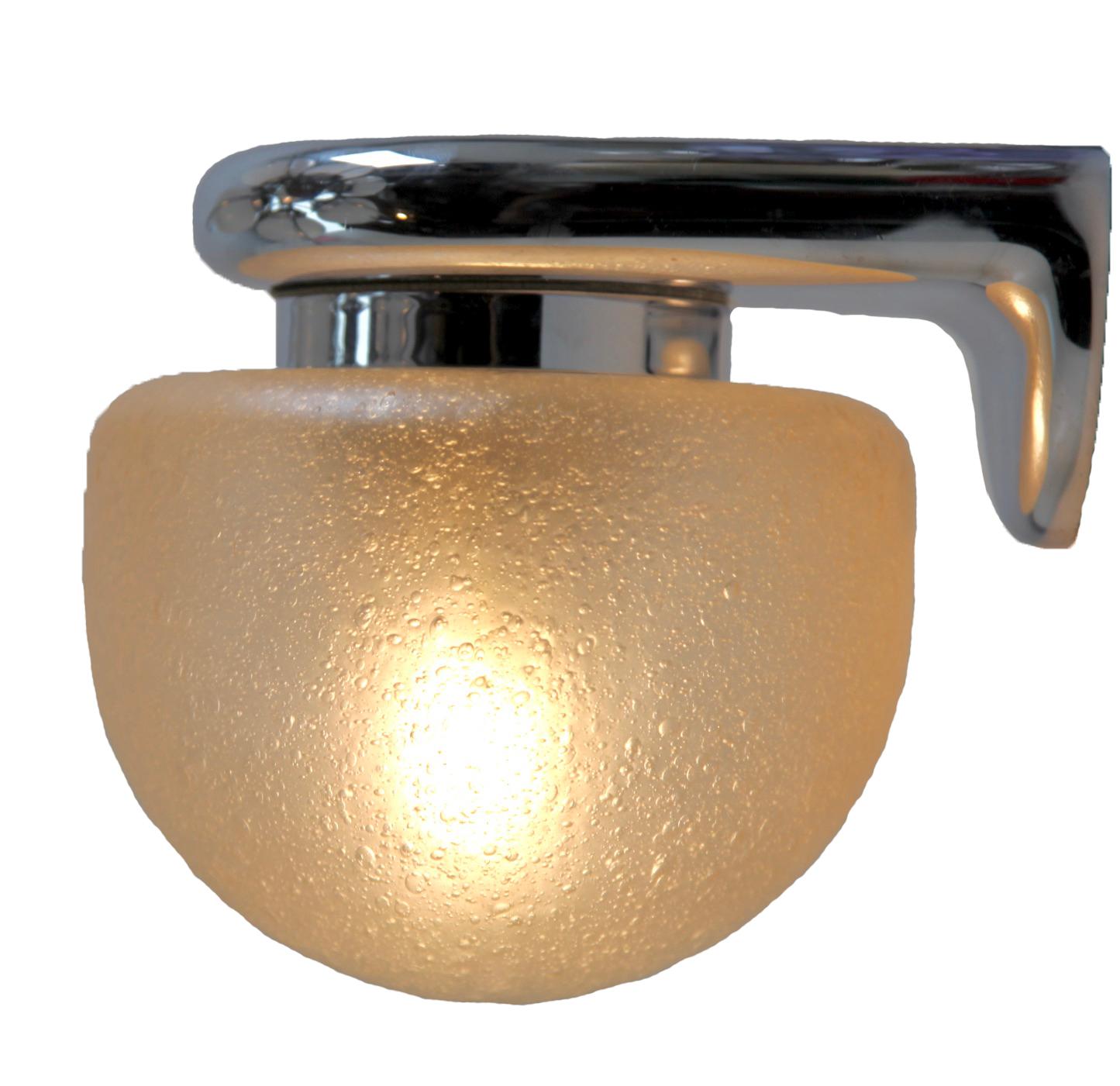 Franken Kg Kalmar Art Glass sconce 'wall-light', circa 1970s
Attractive light fixture made up of Murano Glass 
Solid chrome mounts with one E27 screw fitting. 

I have equipped the lamp with a screw terminal-block, so that it will be easily