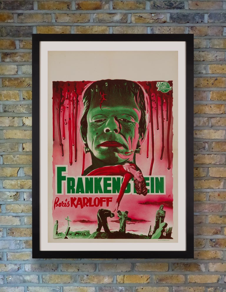 'Frankenstein' Original Vintage Movie Poster, Belgian, 1950s In Good Condition For Sale In Devon, GB