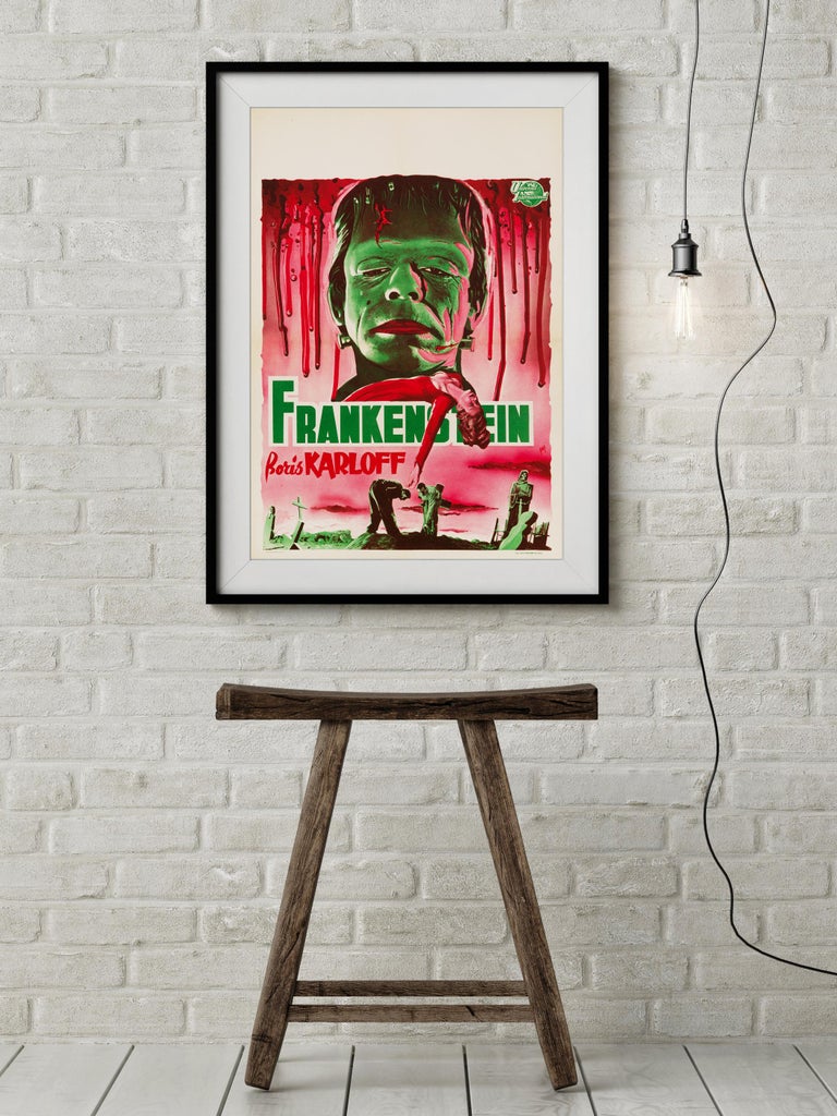 Mid-Century Modern 'Frankenstein' Original Vintage Movie Poster, Belgian, 1950s For Sale