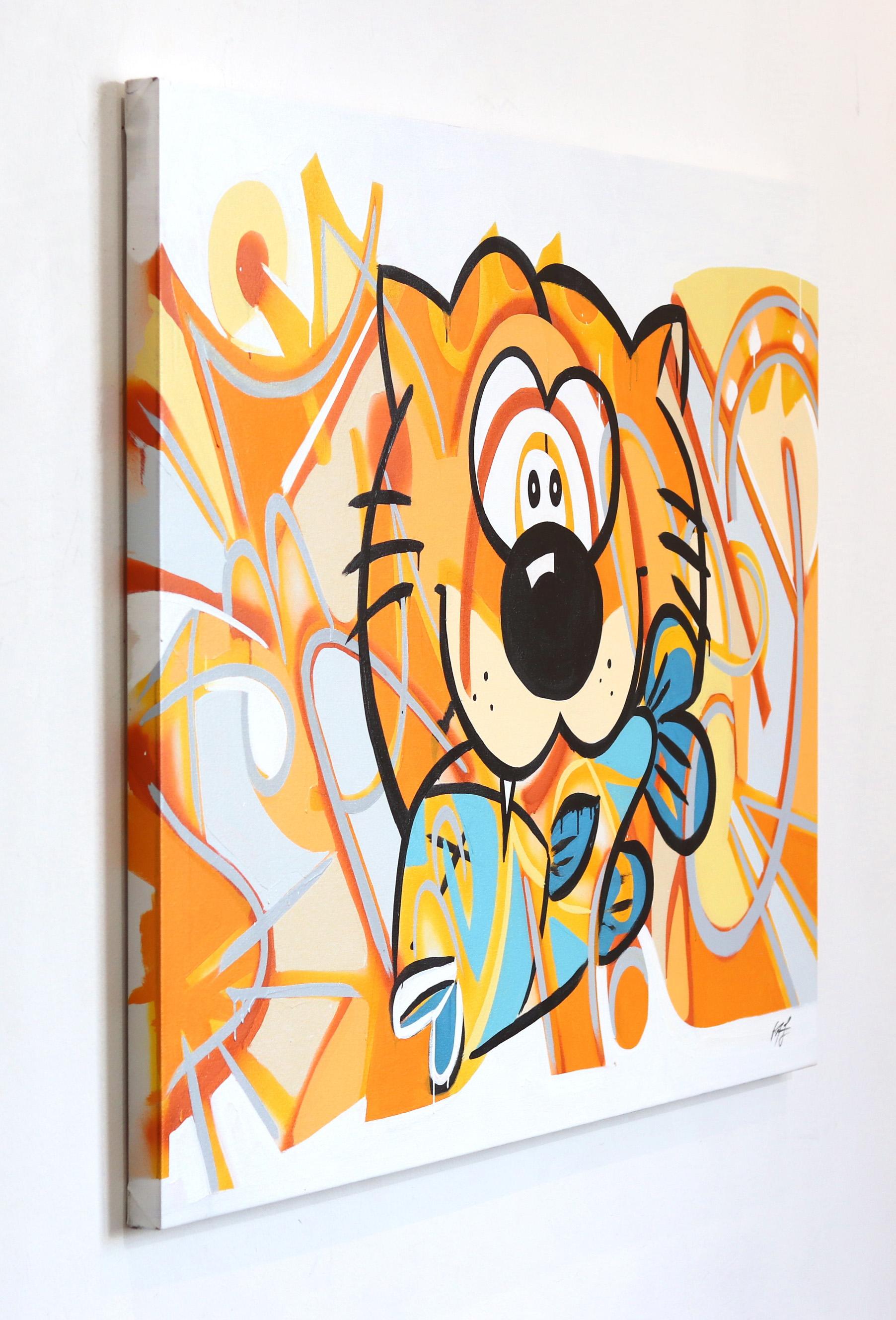 Cliffy Goes Fishing - Large Colorful Original Pop Art Animal Painting on Canvas For Sale 1