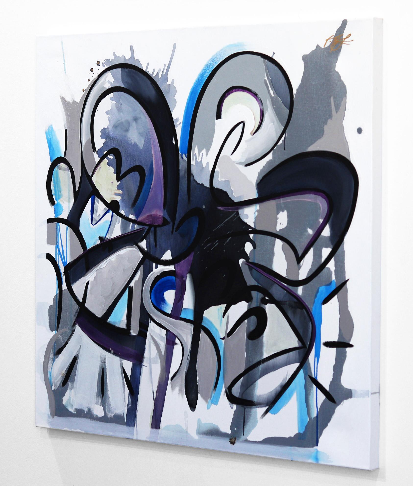 Pasión o Veneno - Pintura Original Negra Púrpura Cubismo Abstracto Arte Callejero - Abstract Painting Gris de Frankie Alfonso