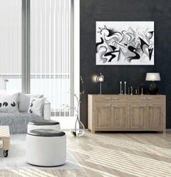 Quantum IV - Opera d'arte contemporanea astratta cubista in bianco e nero