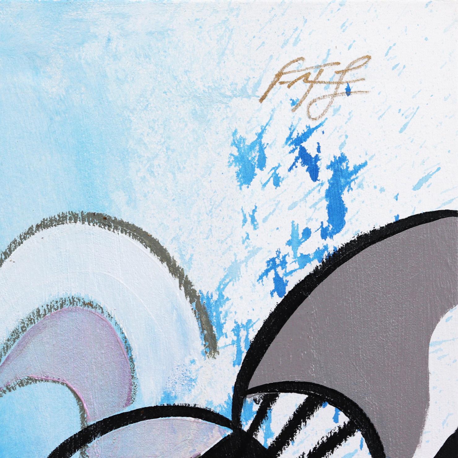 Splish Splash - Original Graffiti Style Painting Mixed Media on Canvas - Blue Abstract Painting by Frankie Alfonso