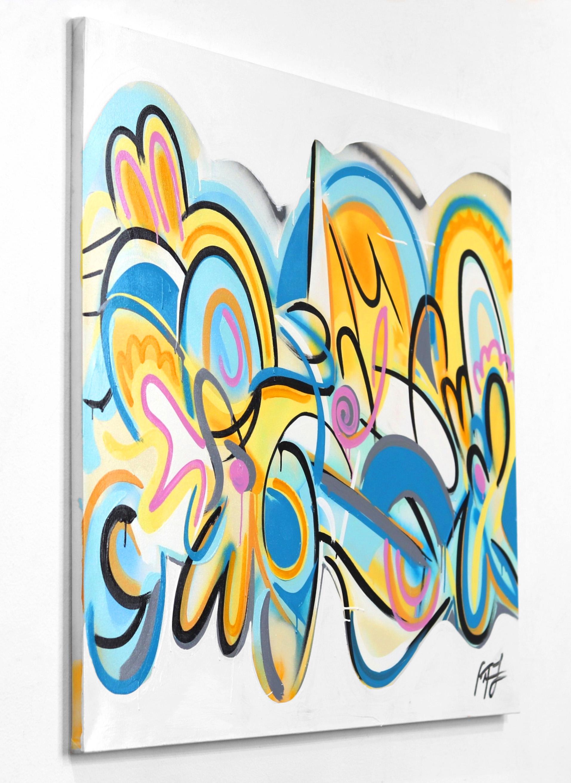 Playa del Atardecer -  Colorido vibrante Pintura gestual Graffiti Técnica mixta Original - Abstract Painting Beige de Frankie Alfonso