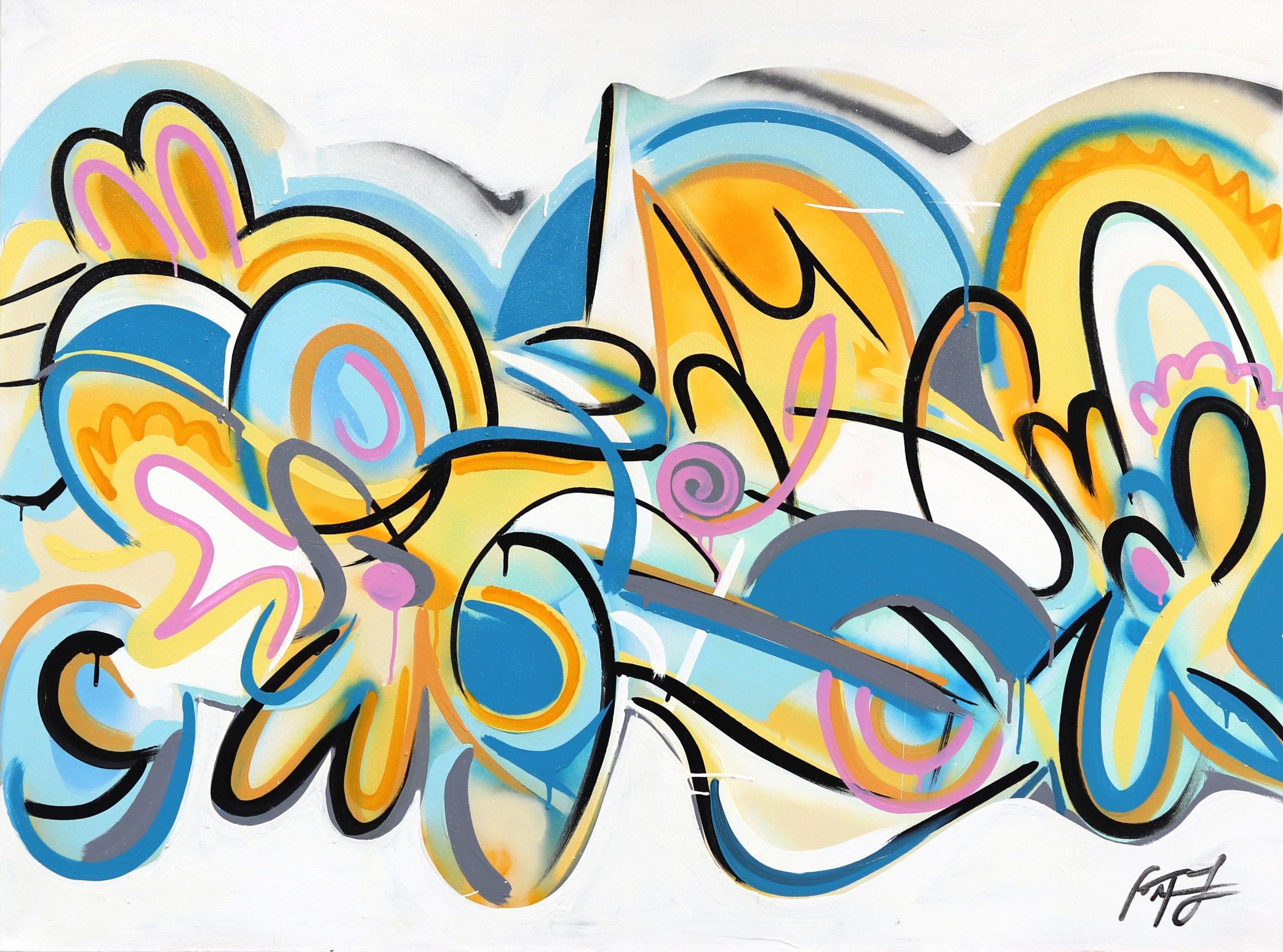 Frankie Alfonso Abstract Painting - Sunset Beach -  Vibrant Colorful Graffiti Gestural Painting Mixed Media Original