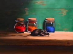 Mouse with Pigments, still-life, realism, oil painting, mouse