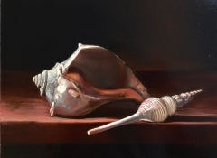 Outerbanks Whelk Shell and Distaff Spindle, still-life, realism, oil painting