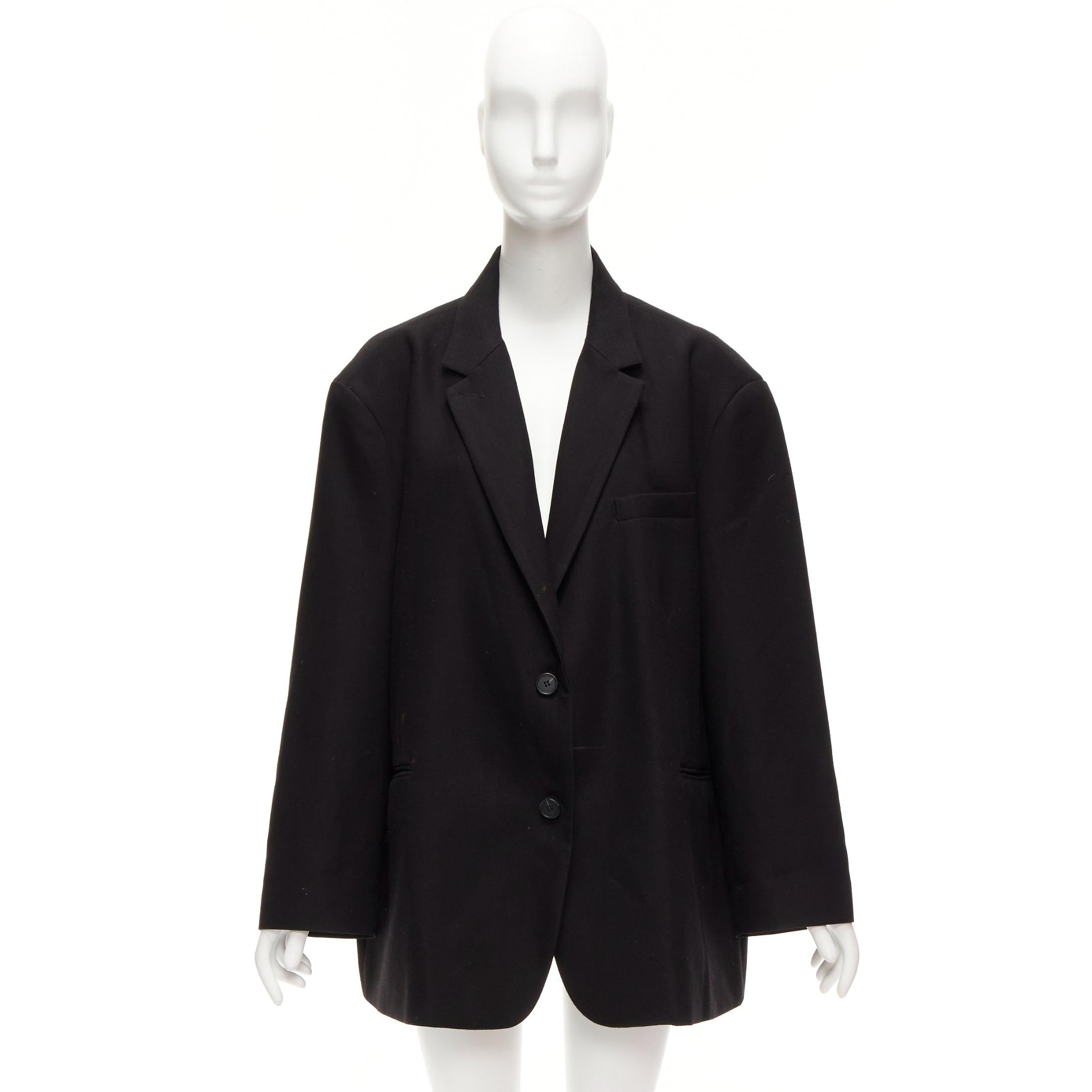FRANKIE SHOP Bea black twill fabric oversized shoulder padded blazer For Sale 6