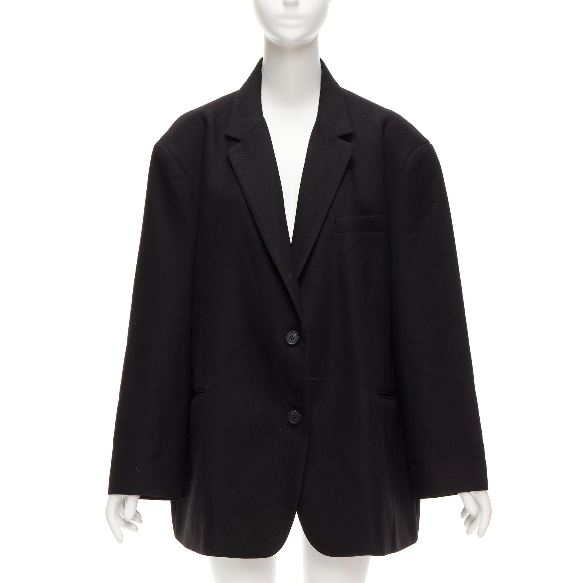 FRANKIE SHOP Bea black twill fabric oversized shoulder padded blazer In Fair Condition For Sale In Hong Kong, NT