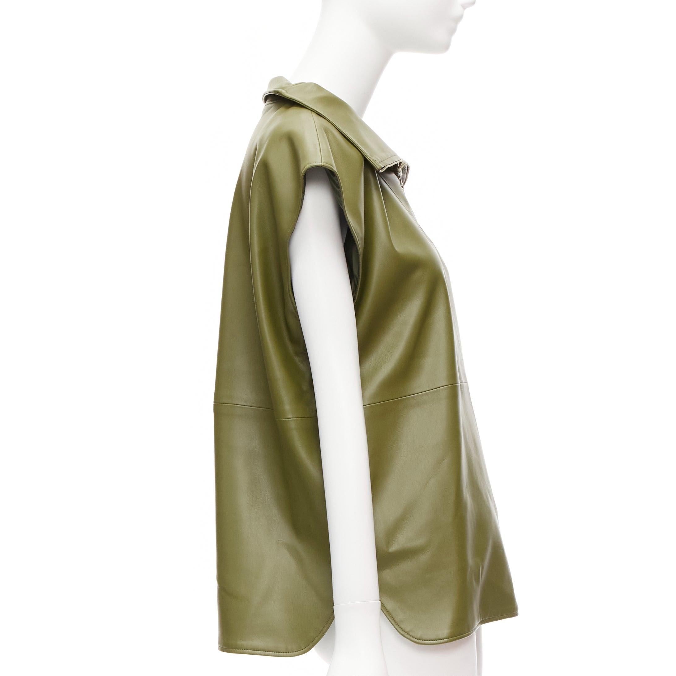 Women's FRANKIE SHOP khaki green faux leather PU half zip boxy popover sleeveless top XS For Sale