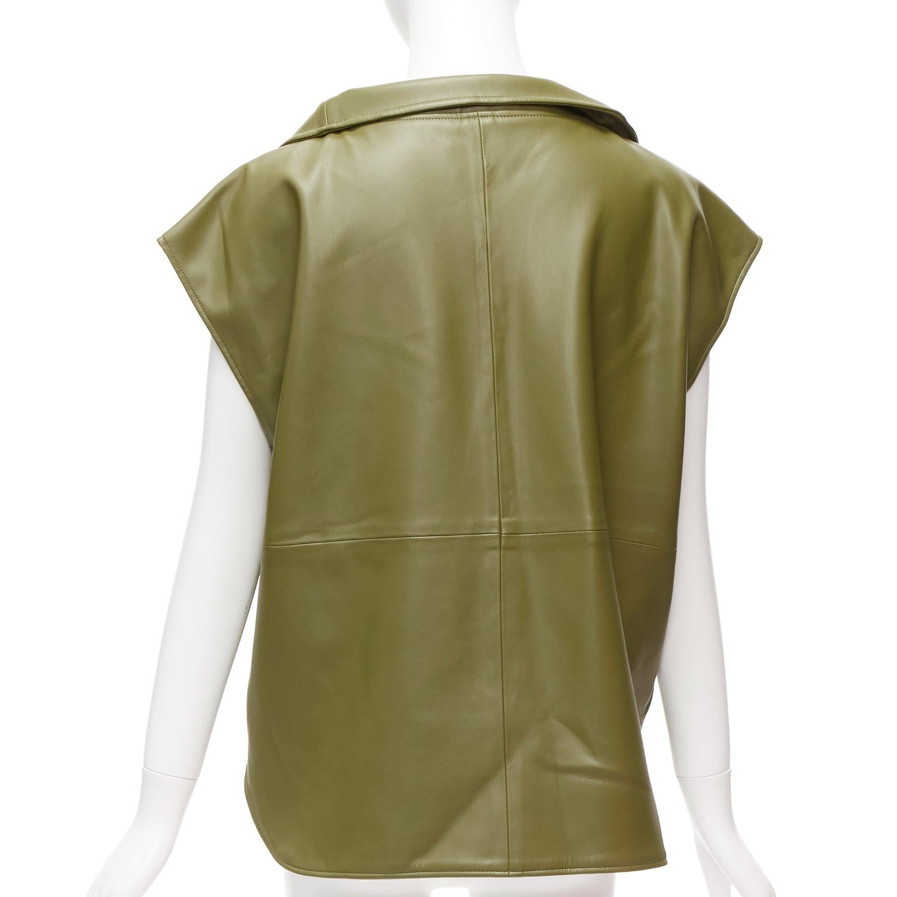 De las mujeres FRANKIE SHOP Top sin mangas de piel sintética verde caqui con media cremallera en PU XS en venta