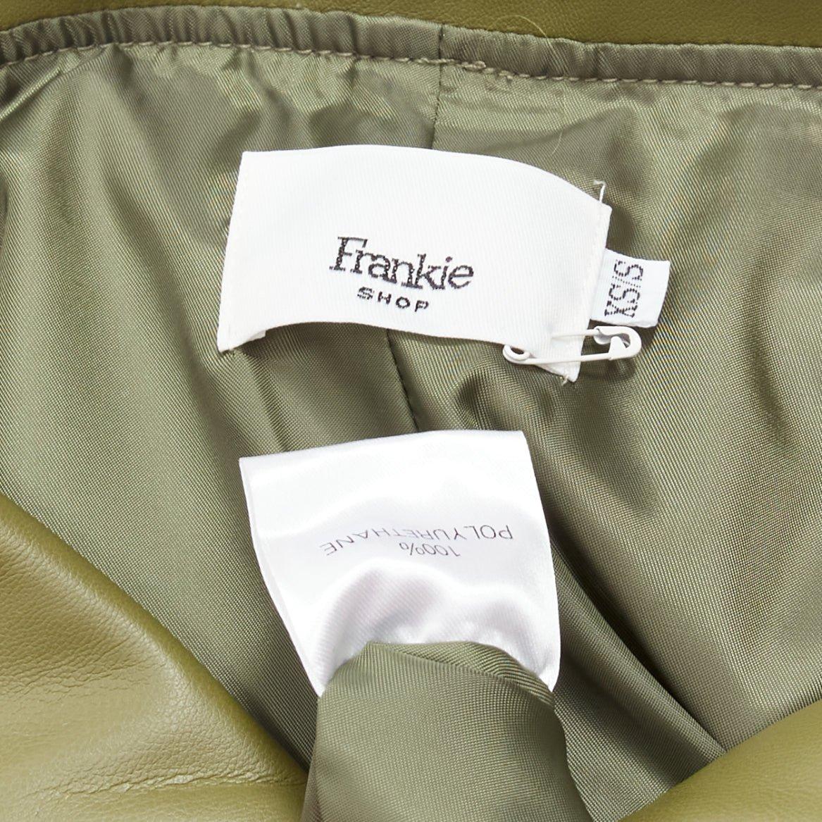 FRANKIE SHOP Top sin mangas de piel sintética verde caqui con media cremallera en PU XS en venta 3