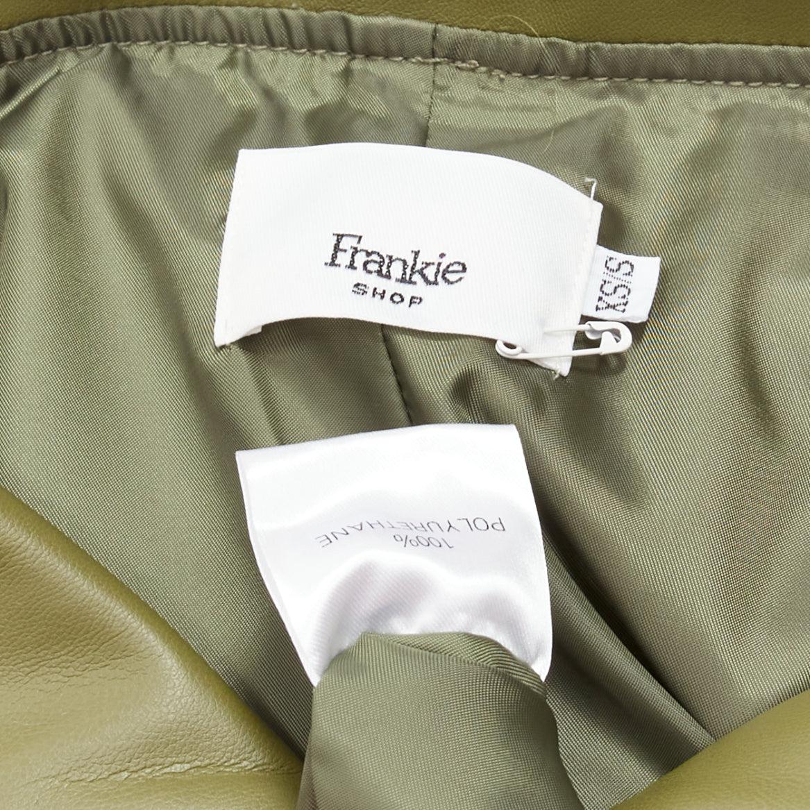 FRANKIE SHOP haut sans manches en faux cuir vert kaki avec demi fermeture éclair XS 4