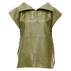 FRANKIE SHOP haut sans manches en faux cuir vert kaki avec demi fermeture éclair XS