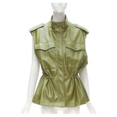 FRANKIE SHOP khaki green faux vegan leather drawstring waist vest jacket S