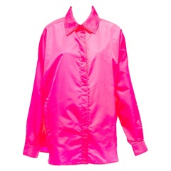 FRANKIE SHOP Perla Heißrosa Nylon-Shirtjacke in Übergröße mit Muschelmuster XS