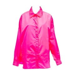 FRANKIE SHOP Perla Heißrosa Nylon-Shirtjacke in Übergröße mit Muschelmuster XS