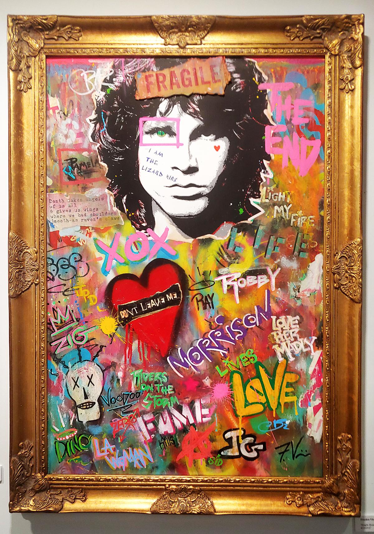 „Fragile Heart“ – Sprühfarbe, Acrylfarbe und Mischtechnik auf einer Platte in Ziegeloptik
