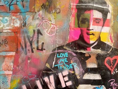 "Graffiti King" Spray paint, Acrylic and Mixed Media on Faux Brick panel