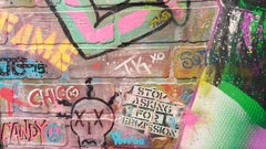 "Pop Star Vandal" Spray paint, acrylic and Mixed Media on faux Brick panel