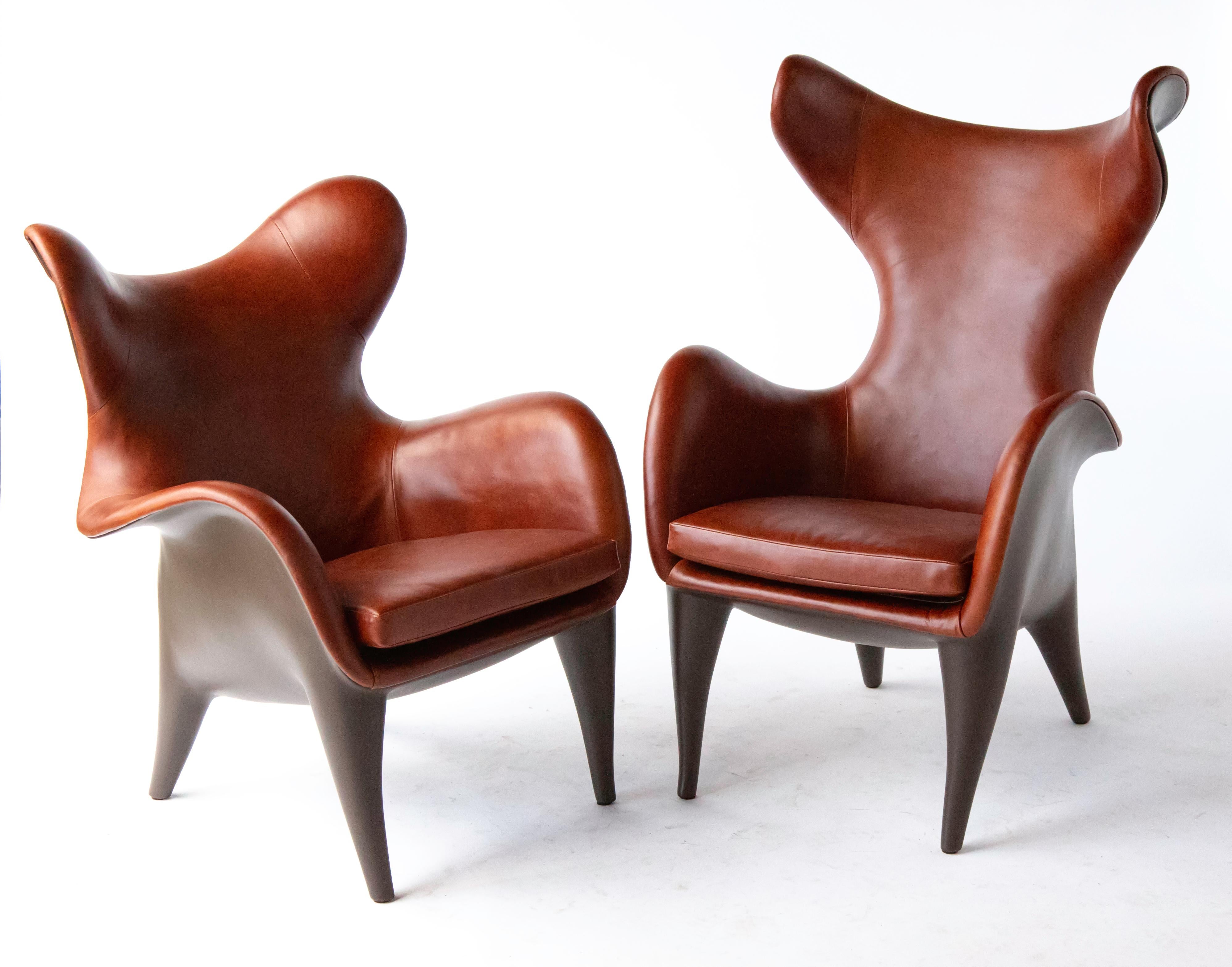 Hand-Crafted Frankie Wingback Chair/ Lounge Chair, Leather & Resin, Jordan Mozer, USA, 2018 For Sale