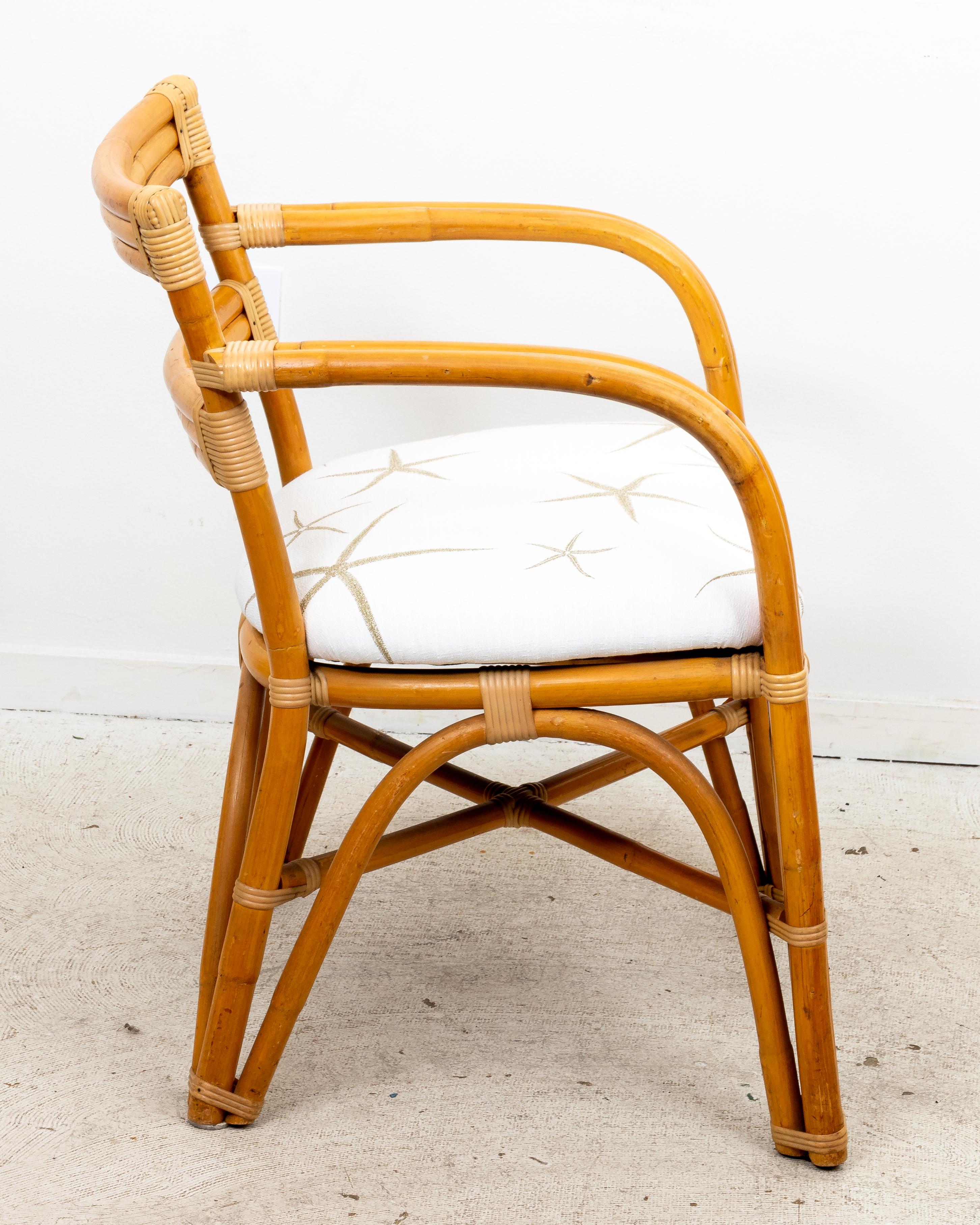 Upholstery Frankl Style Bamboo Rattan Arm Chair For Sale